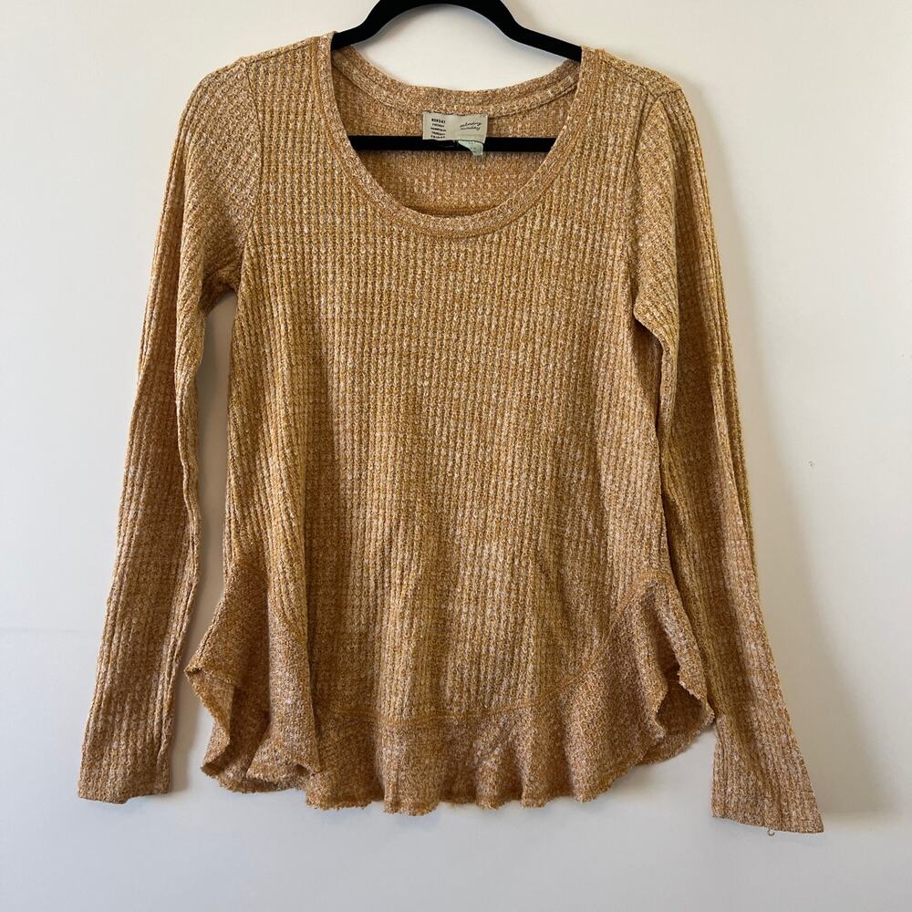 Anthropologie Saturday Sunday Wendy Ruffle Waffle Knit Thermal Top Womens XS